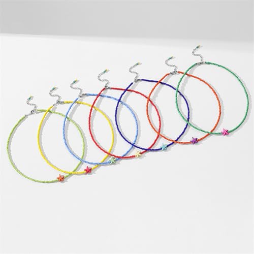 Seed Bead Choker Necklace for Women Bohemian Tiny Beads Choker Colorful Rice Bead Starfish Choker Summer Surfer Beach Necklace Jewelry Gift - color: Yellow