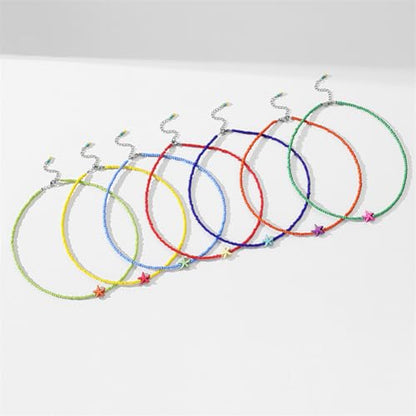 Seed Bead Choker Necklace for Women Bohemian Tiny Beads Choker Colorful Rice Bead Starfish Choker Summer Surfer Beach Necklace Jewelry Gift - color: Yellow