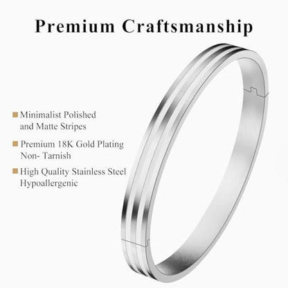 18K Gold Plated Bracelet Love Bangles for Women, 6.7in / 7.1in | Stainless steel, Waterproof & Non tarnish. Elegant & Shining. Verstaile for daily wear, perfect for stacking. Ideal Gift. - color: Silver-7.1in