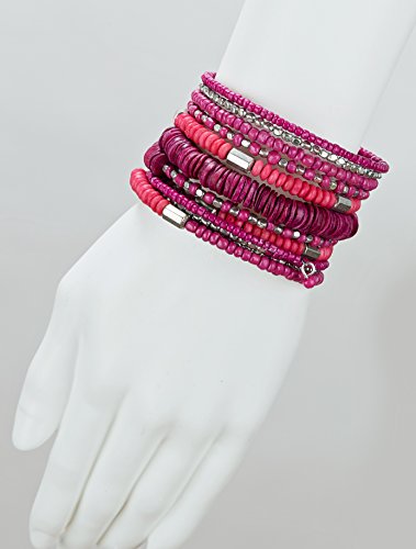 SPUNKYsoul Handmade Bohemian Multi-Color Beaded Coil Bracelet – Comfortable, Adjustable Boho Wrap Cuff That Stacks Easily and Lets You Effortlessly Elevate Any Outfit, Day or Night - style: Pink