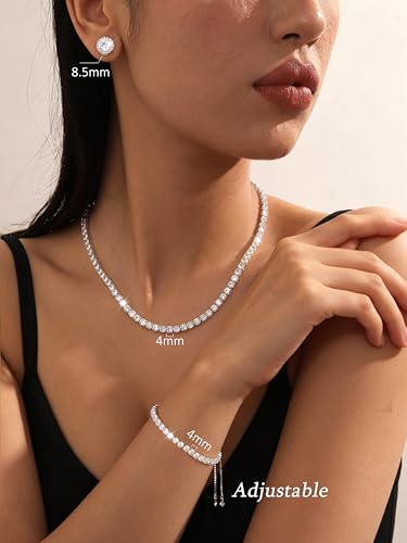 Jstyle 925 Sterling Silver Jewelry Set for Women - Dainty Tennis Necklace Bracelet Earrings Set Hypoallergenic Rhinestone Wedding Jewelry Sets for Brides Bridesmaids Crystal Prom Costume Accessories - color: Style C: Silver