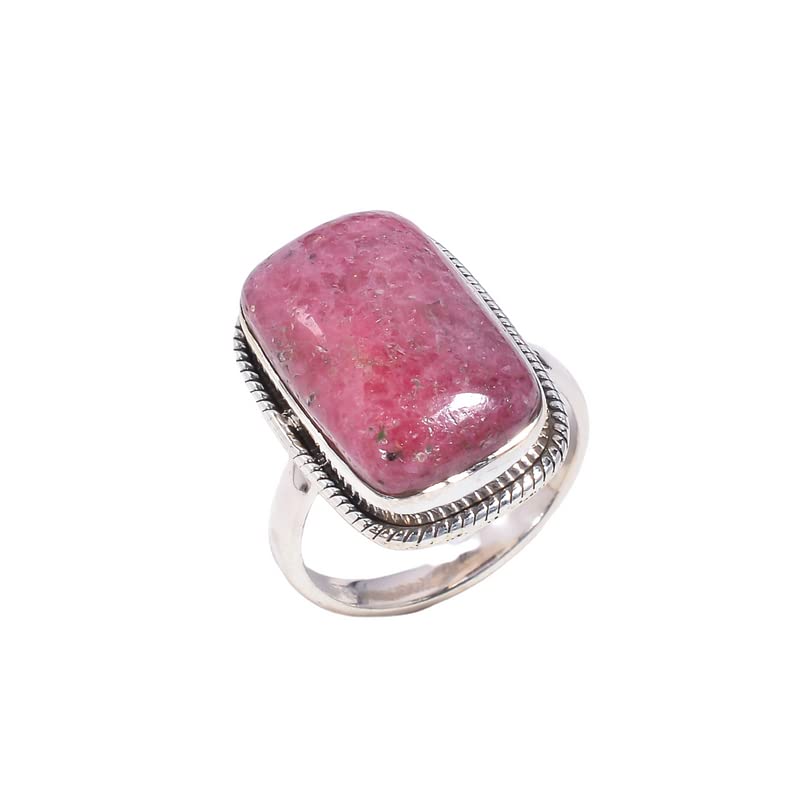 925 Sterling Silver Statement Ring For Women's || Mind Blowing A One Quality 100% Natural Rhodonite Radiant Vintage Style Handmade 925 Sterling Silver Ring 8 US 7.9 gms.