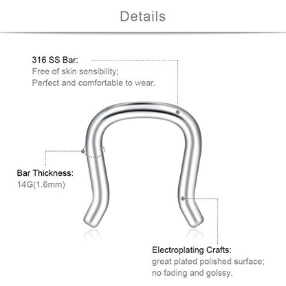 SCERRING 316L Surgical Steel U-Shaped Nose Ring Septum Piercing Hanger Retainer 16g,14g,12g - style: 10PCS - 14G Style 1#