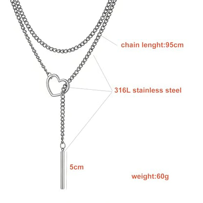 MIFYNN Slip Chain Necklace Stainless Steel Punk Rock Bar Pendant Choker Necklaces Adjustable Handmade Boho Long Lariat Necklace Statement Day Collar for Women - style: Long silver bar