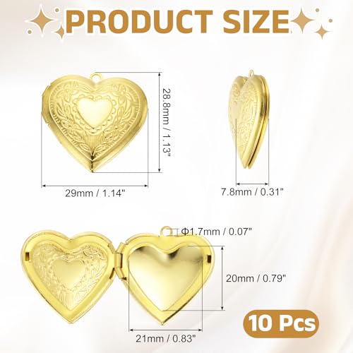 MECCANIXITY Custom Photo Locket Charm, Copper Retro Picture Locket Pendants for DIY Memorial KeyChains Necklace Bracelet Jewelry Making - color: Gold, style: Engraved Heart