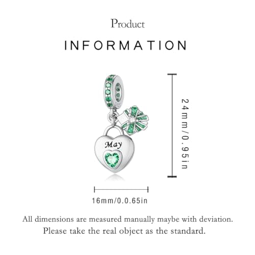 925 Sterling Silver Birthstone Charms Fit for Bracelet and Necklace Happy Birthday Charm Mother's Day Jewelry Gift for Women - color: 5-May