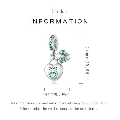 925 Sterling Silver Birthstone Charms Fit for Bracelet and Necklace Happy Birthday Charm Mother's Day Jewelry Gift for Women - color: 5-May