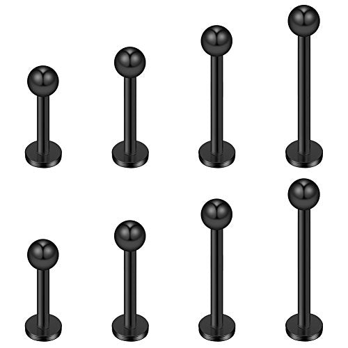 14G Labret Monroe Lip Ring Helix Earring Tragus Cartilage Piercing Jewelry 8PCS - color: Black