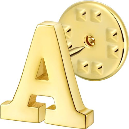Initial Lapel Pin for Men Women, Brooch Pins for Men Suits, Metal Button Pins in 18K Gold and Silver Tone. - color: Gold-A
