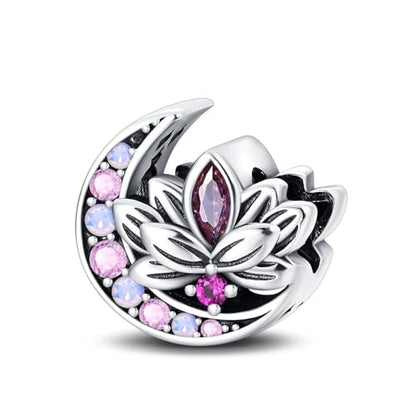 925 Sterling Silver Charms for Bracelets and Necklaces Beads Charms Jewelry Gift for Women - color: Moon Lotus Charm