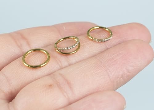 16G 18G 6mm 8mm 10mm Hinged Clicker Segment CZ Twisted Clicker Nose Rings Hoop Helix Cartilage Daith Tragus Sleeper Earrings Body Piercing for Women Men - style: 18G - 8mm - 3Pcs Gold - 2 Layer