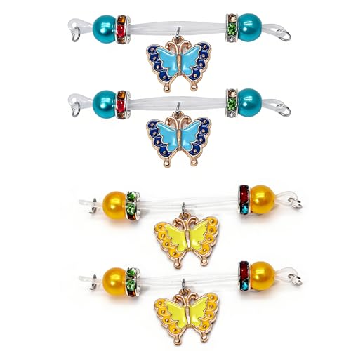 2 Pairs Fake Nipple Rings Nipple Jewelry Non Piercing Butterfly Dangle Nipple Barbells Adjustable Nooses Faux Nipple Piercing Body Jewelry for Men Women - style: Butterfly 4