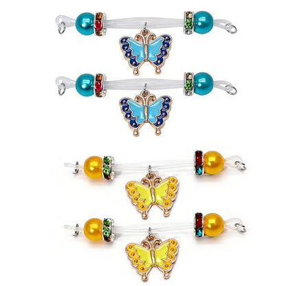 2 Pairs Fake Nipple Rings Nipple Jewelry Non Piercing Butterfly Dangle Nipple Barbells Adjustable Nooses Faux Nipple Piercing Body Jewelry for Men Women - style: Butterfly 4
