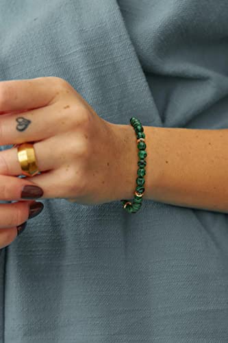 POTESSA Healing Stone Beaded Bracelets for Women Semi-Precious Gemstones Bracelets Pearl Beaded Bracelet Adjustable Strand Bracelets 6MM - color: Malachite