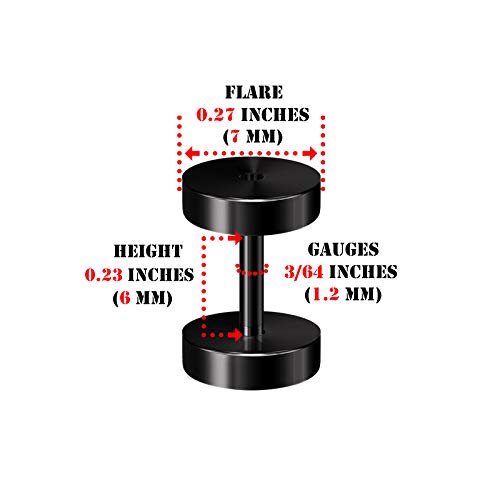Pair of 316L Surgical Steel Black Anodized Screw-fit Piercing Jewelry Ear Stretching Lobe Plugs flesh Tunnel Earring - style: A01 2Pcs 16g (1.2mm)