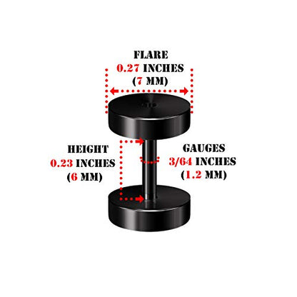 Pair of 316L Surgical Steel Black Anodized Screw-fit Piercing Jewelry Ear Stretching Lobe Plugs flesh Tunnel Earring - style: A01 2Pcs 16g (1.2mm)