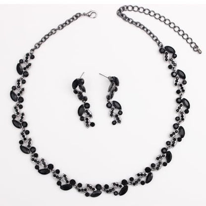 QLLYHLH Woman’s Brides Bridesmaid Leaf Choker Necklace Dangle Earrings Link Bracelet Austrian Crystal Wedding Jewelry Set Prom Costume Party Events | Brides, Bridesmaid, Prom, Events, Costume Party, Leaf - color: Black-Gun Plated