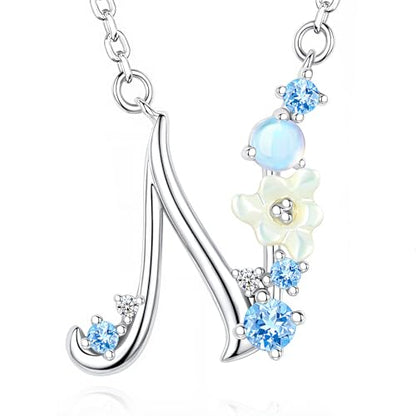 VIKI LYNN Initial Necklace for Women 925 Sterling Silver Initial A to Z Letter Pendant Necklace with Blue Flower Cubic Zirconia Birthday Engagement Gift for Women,Mom, Couple - style: Letter N