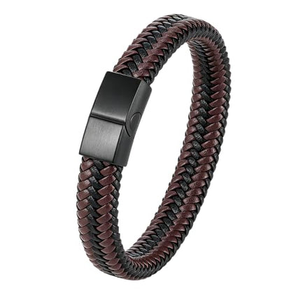 Italian Handmade Leather Bracelets for Men - color: Brown Braided, size: 8.2"