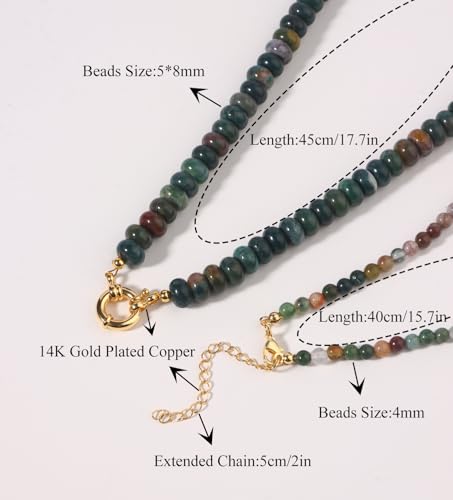 CASDAN 2Pcs Natural Gemstone Beaded Choker Necklaces for Women | Boho Colorful Beads Choker,Natural Stone Surfer Beach Necklaces,Handmade Summer Jewelry,Charm Trendy Necklaces - color: Greyish green