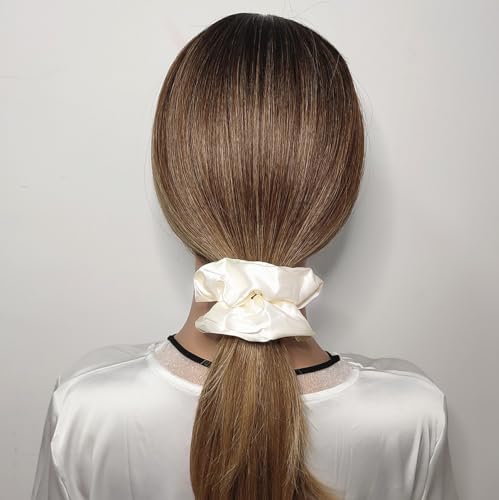 Sufermoe 6 Pcs Satin Silk Hair Scrunchies, Pearl White (Pearl white with a little peach pink, not pure white), 4.5 Inch, Hair Ties for Women and Girls, Hair Accessories - color: Pearl White