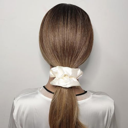 Sufermoe 6 Pcs Satin Silk Hair Scrunchies, Pearl White (Pearl white with a little peach pink, not pure white), 4.5 Inch, Hair Ties for Women and Girls, Hair Accessories - color: Pearl White