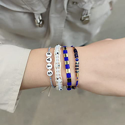 KELITCH Crystal Agate Friendship Bracelet Handmade Seed Beads Adjustable Bracelets for Women - color: Blue 15E