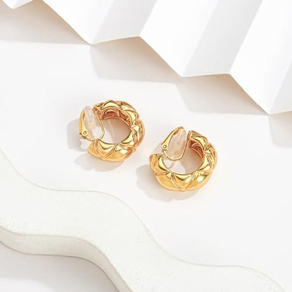 WOWORAMA Chunky Gold Hoop Clip On Earrings for Women | Large Chunky Hoops Clips Earrings, Polished Gold-Plated Clip-On Hoops, Statement Non Pierced Jewelry - color: 25mm Wide Hoops