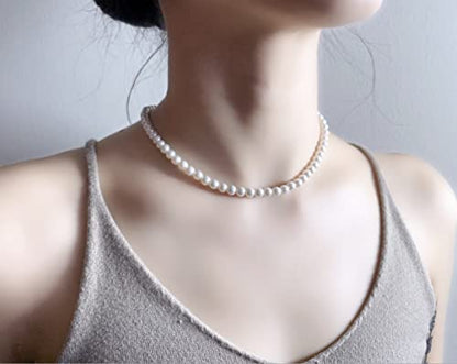 5mm Faux Pearl Necklace Set for Women & Girls, Bracelet & Earrings | White, Glass Material, Party Event Accessory, Gift Ready Presentation, Daily Wear - style: 5MM 14.5inch