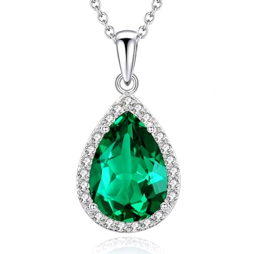 VONSSY Classic Oval Pendant Gemstone Necklace | Crystal Ruby Sapphire Waterdrop Birthstone Teardrop Emerald Necklace | 18K Platinum Gold Plated Chain | Jewelry Gift for Mother Wife Girlfriend - color: NL-Green-Platinunm