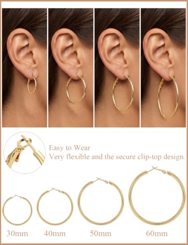 4/5/6 Pairs Gold Hoop Earrings for Women, Hypoallergenic Silver Gold Plated Stainless Steel Huggie Hoop Earrings Set Trendy Jewelry Gifts Lightweight 30/40/50/60/70MM - color: 4 Pairs gold Plated Hoop Earrings-30/40/50/60mm
