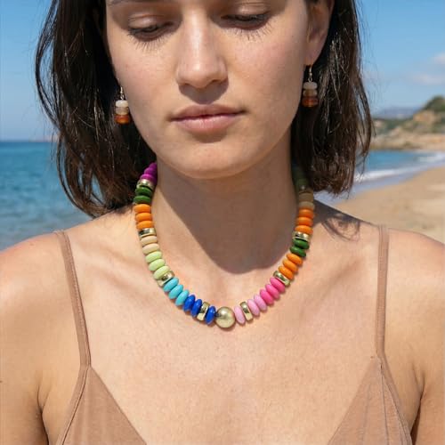 RISHEGAE Chunky Beaded Necklace for Women Boho Resin Beaded Choker Necklace Adjustable Surfer Beach Strand Necklaces Gold Handmade Acrylic Beads Jewelry Gift for Women - color: Style 4colorful