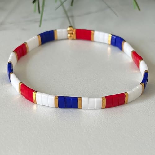 Candy Colorful Tila Flat Beads Bracelets for Women Trendy Unique Friendship Handmade Stackable Christmas Jewelry Gifts - color: red white blue