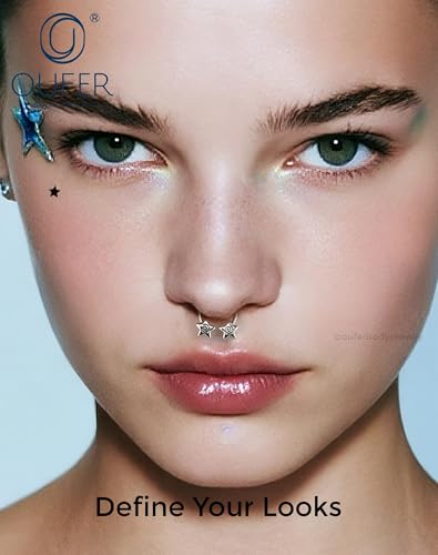 OUFER Septum Rings 16g Septum Jewelry Star Daith Earrings Gothic Tragus Helix Piercing Jewelry for Women Men - color: Steel