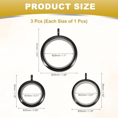 MECCANIXITY Living Memory Locket Charm, Round Floating Locket Pendants Stainless Steel Clear Glass Photo Charm - color: Black, size: 18/23/28 mm