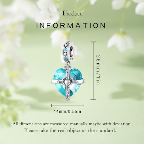 Birthstone Charm, 925 Sterling Silve Heart Dangle Charms for Pandora Bracelets, Ladies Birthday Gift - style: L-December