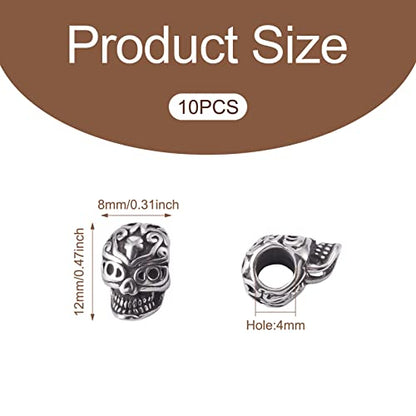 Elecrelive 10Pcs Halloween Skull Beads Skeleton Skull Head Stainless Steel Beads Large Hole Bracelet Charms for Gothic Necklace Bracelets Earrings Jewelry Making - color: Steel Color-10pcs