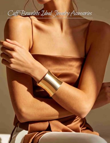 2 Pcs Gold Cuff Bangle Bracelet Set for Women Irregular Minimalist Statement Bangle Bracelets Wide Open Chunky Wire Bracelets Wrist Cuff Adjustable Hammered Bracelet - color: Gold B