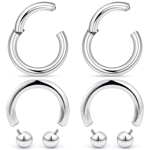 18G-2G Septum Rings 316L Surgical Steel Horseshoe Gauges Earrings Septum Nose Ring Silver Cartilage Helix Tragus Daith Rook Earring Hoop Lip Piercing Jewelry for Women Men - style: 10G(2.5mm)-Dia:16mm