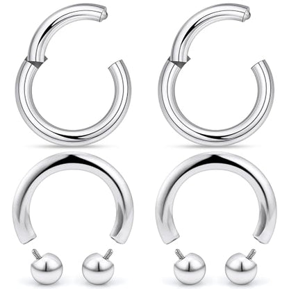 18G-2G Septum Rings 316L Surgical Steel Horseshoe Gauges Earrings Septum Nose Ring Silver Cartilage Helix Tragus Daith Rook Earring Hoop Lip Piercing Jewelry for Women Men - style: 10G(2.5mm)-Dia:16mm