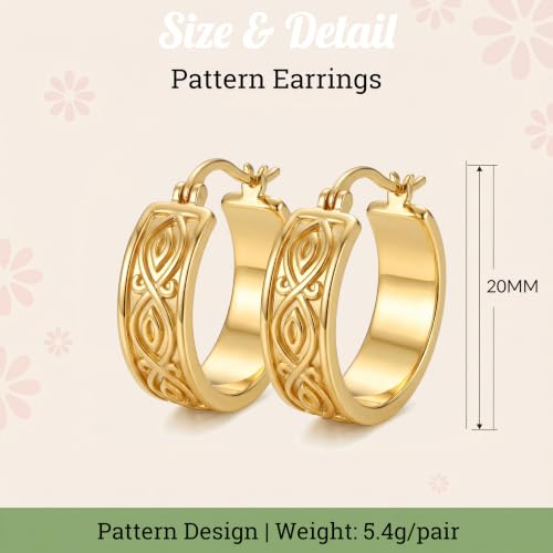14K Gold Hoop Earrings for Women 20mm Gold Earrings for Women Trendy 14k Gold Huggie Earring for Women Hoops Unique Twisted Beaded Pattern Womens Hoops Earring