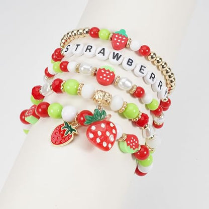 Twinfree Bohemian Cute Fruit Banana Cherry Strawberry Pineapple Mango Polymer Clay Beaded Stackable Stretch Bracelets - color: Color 12