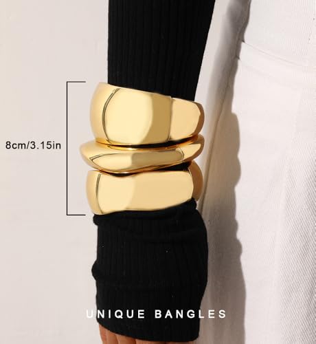 Chunky Gold Bangle Bracelets for Women, Dainty 14k Gold Plated Big Stackable Bangles Set, Trendy Statement Cuff Bracelet Stack Fashion Jewelry Gifts - style: A5-gold