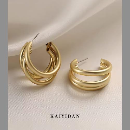 2 Pairs Gold/Silver Hoop Earrings For Women Set Trendy,14K Plated Gold Chunky Huggie Hoop Earings Pack,Oval Twisted Statement Silver Hoops,Fashion Jewelry Gift - color: 11) matte hoop