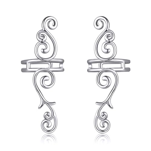 Celtic Knot/Celtic Knot/Bat/Filigree Viking Earrings 925 Sterling Silver Non Piercing Ear Cuff Earrings Cool Earring Cuff for Women Men - color: long filigree