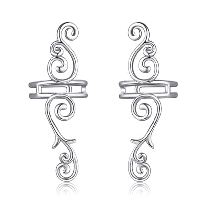 Celtic Knot/Celtic Knot/Bat/Filigree Viking Earrings 925 Sterling Silver Non Piercing Ear Cuff Earrings Cool Earring Cuff for Women Men - color: long filigree