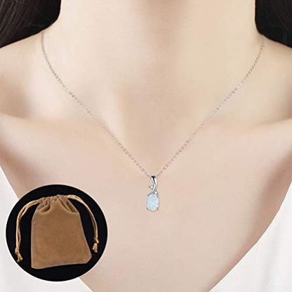 VOLUKA Created Opal/Amethyst/Mystic Topaz Pendant Necklace for Women,18K White/Rose Gold Plated Chain Wedding Engagement Jewelry Gift - color: C-Oval necklace-white gold plated