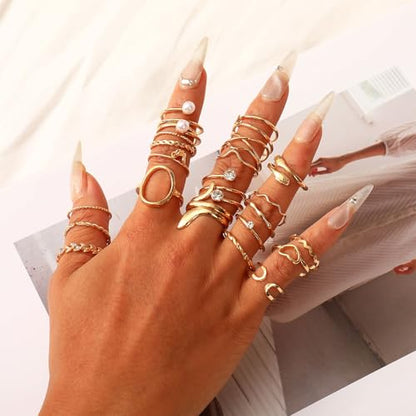 CHICUTIE Gold Knuckle Rings Set For Women Stackable Joint Finger Midi Rings Dainty Cubic Crystal Zirconia Simple Hollow Twist Cute Rings Pack Jewelry Gift - style: 47pcs Gold