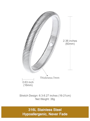 KeyStyle Bangle Bracelets For Women, Stainless Steel Stretch Bracelet Wide | 14K Gold/Rose Gold/Black/Silver Plated Flexible Wide Twisted Link Chain Wristband Jewelry, 10Mm, 16Mm, 20Mm - color: 10mm - Steel