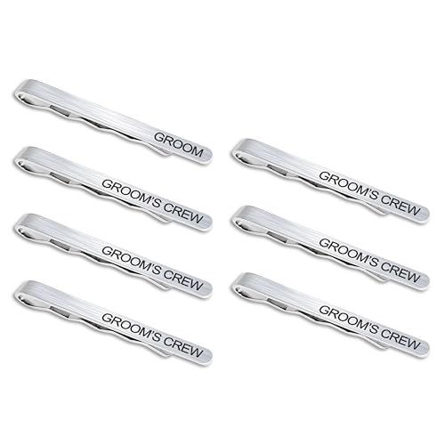 LADY & HOME Tie Clips for Men, Stainless Steel Tie Bars Gifts for Groom, Groomsmen, Father of Groom, Father of Bride, Brother of Bride - style: D:1 GROOM + 6 GROOM'S CREW